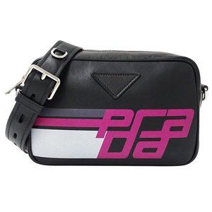 Prada Women's Shoulder Bag Leather Black and Pink 1BH093